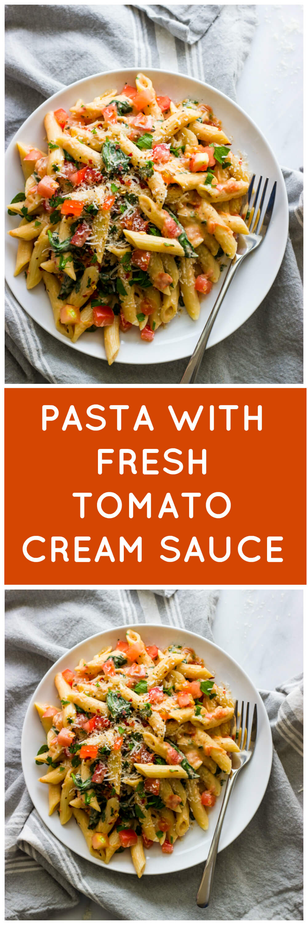 Pasta with Fresh Tomato Cream Sauce (Lightened Up) - Little Broken
