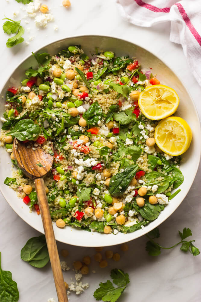 Quinoa Salad with Spinach and Feta - Little Broken