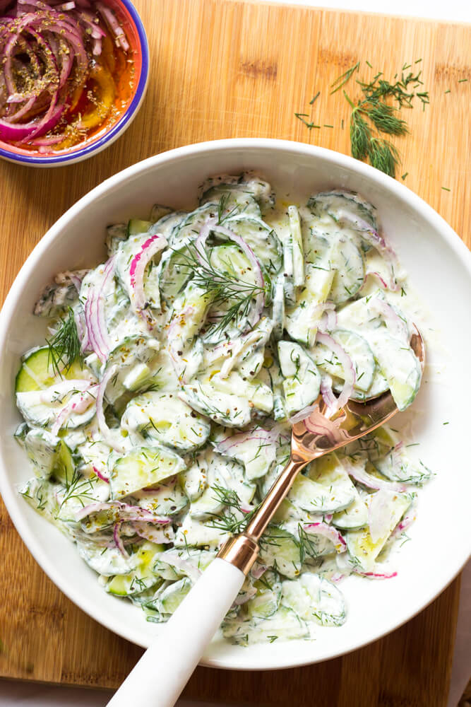 Creamy Greek Cucumber Salad - Little Broken