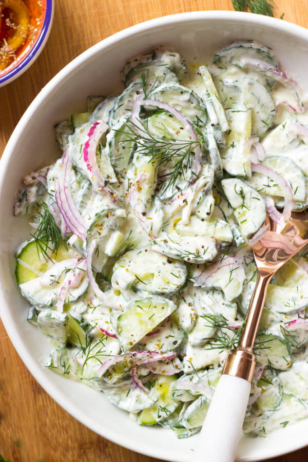 Creamy Greek Cucumber Salad - Little Broken
