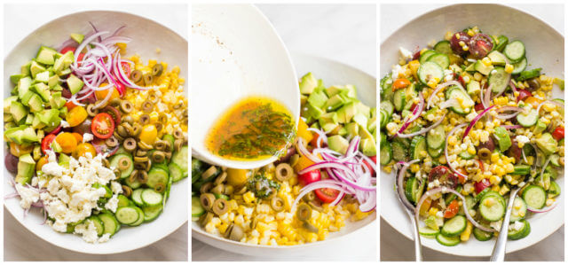 Greek Corn Salad with Avocado - Little Broken