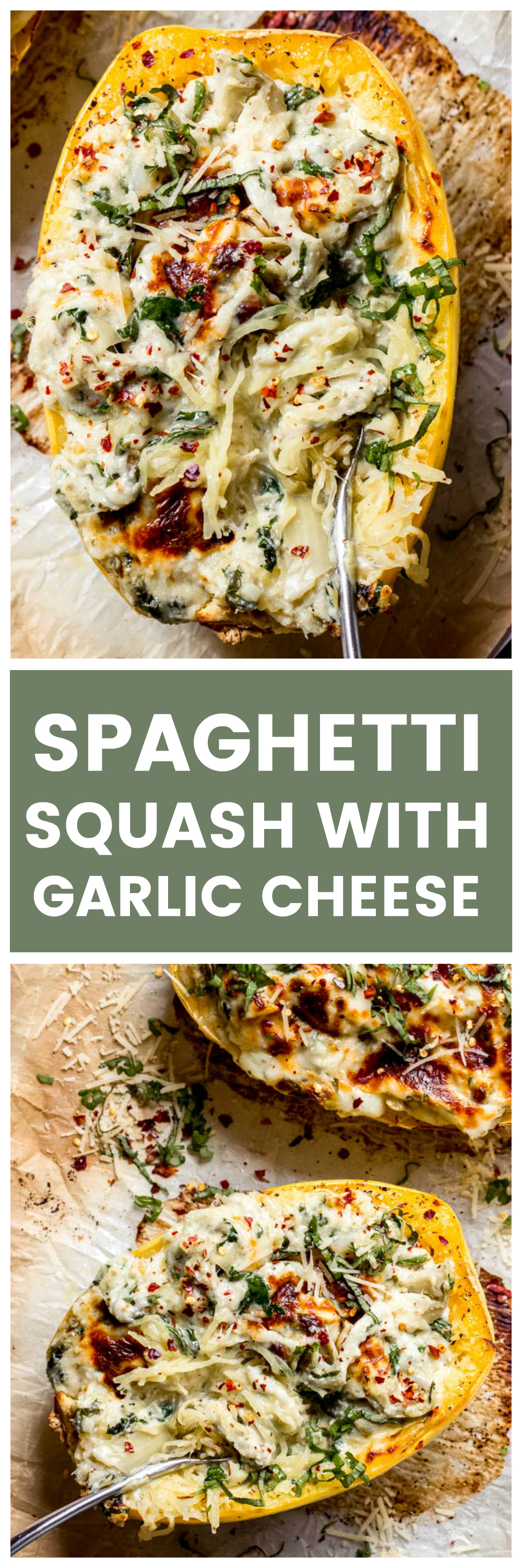 Twice Baked Spaghetti Squash with Garlic Cheese - Little Broken