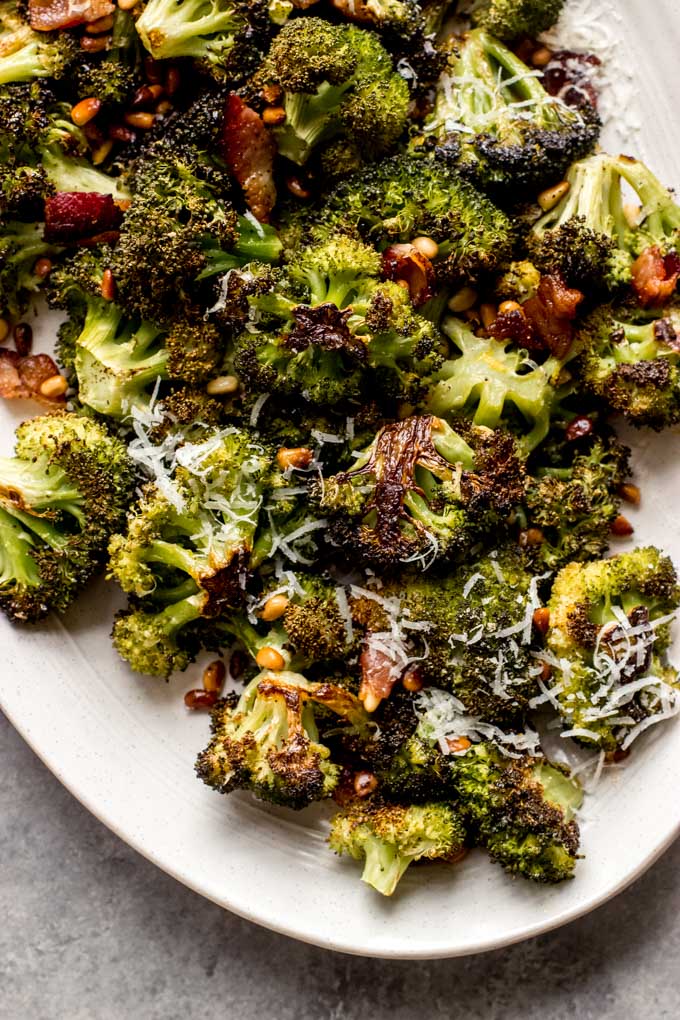 Roasted Broccoli with Bacon and Parmesan [VIDEO] - Little Broken