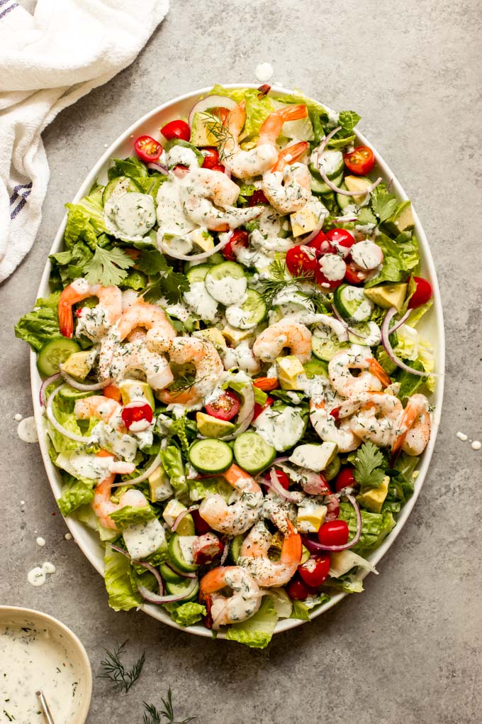 Shrimp Avocado Salad with Creamy Cilantro Dressing - Little Broken