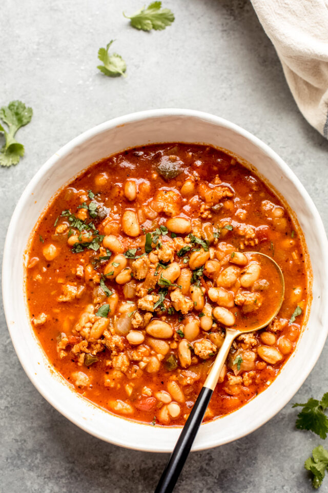 White Bean Turkey Chili with Poblano Peppers - Little Broken