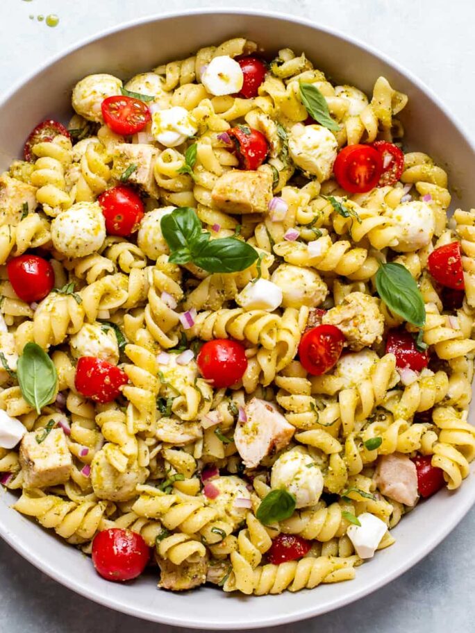 Easy Chicken Pesto Pasta Salad - Little Broken