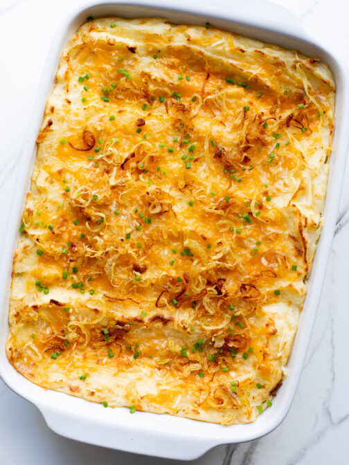Cheesy Mashed Potatoes with Crispy Shallots - Little Broken