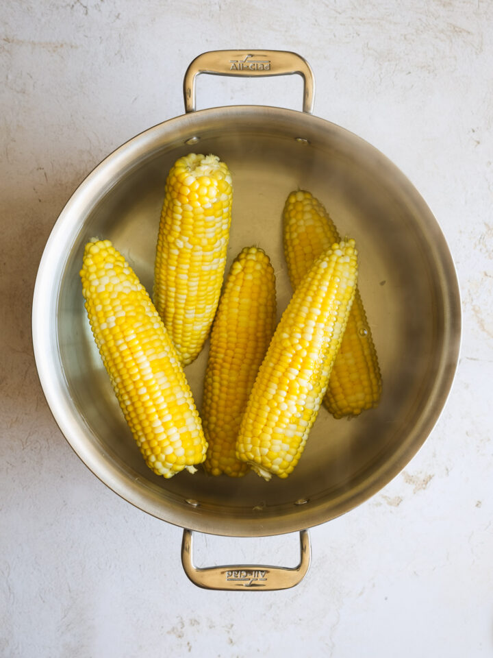 corn on the cob in a pot.