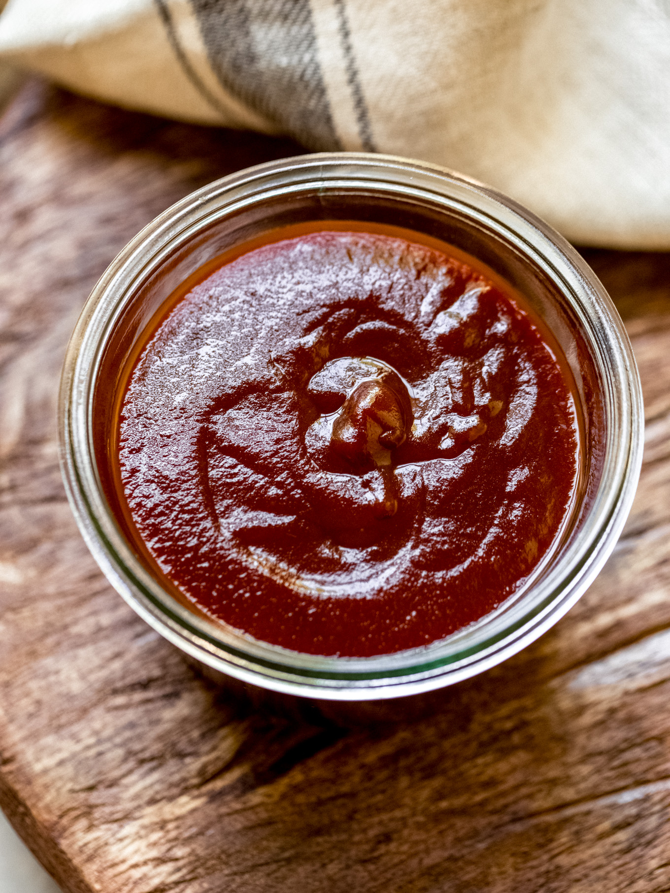 3 ingredient BBQ sauce in a glass container.