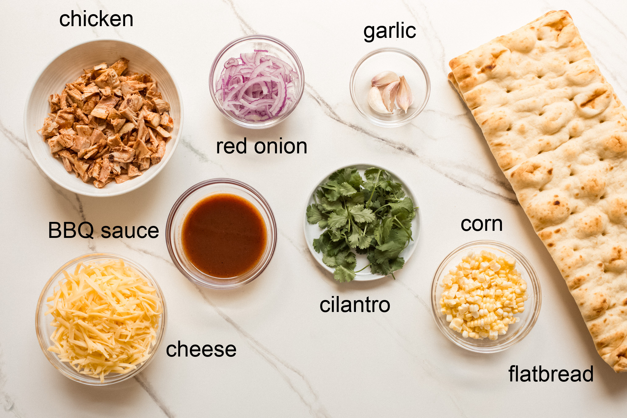 ingredients for barbecue flatbread.