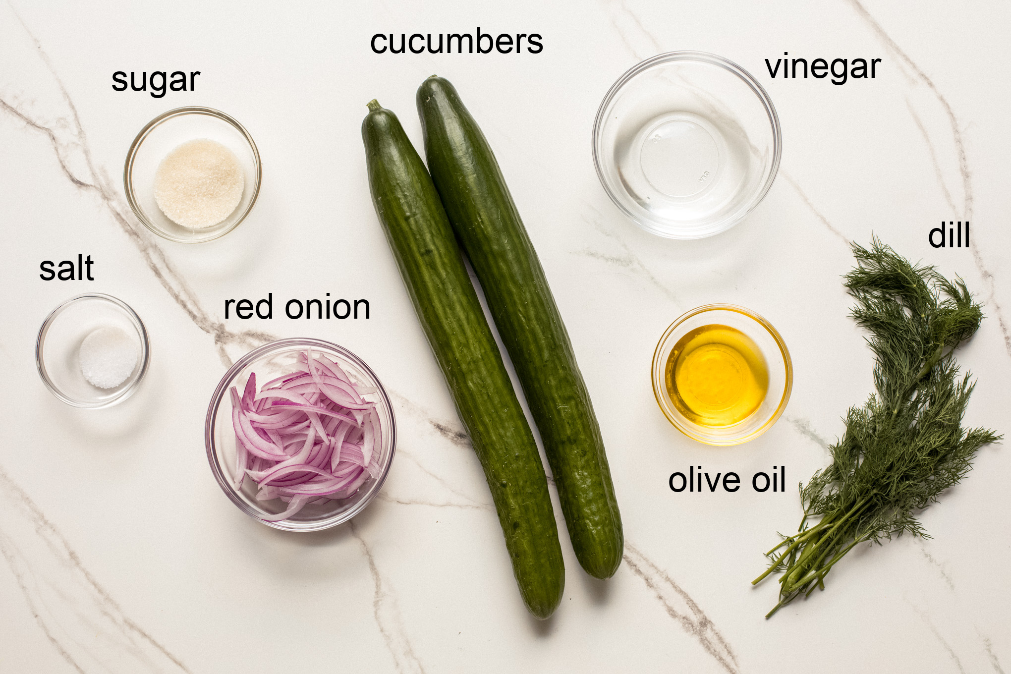 ingredients for cucumber and onion salad.