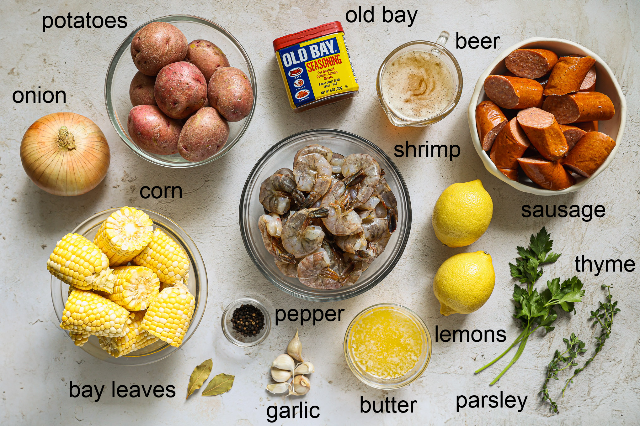 ingredients for shrimp boil.
