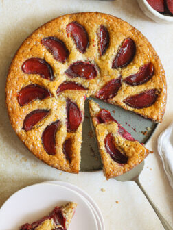 sliced plum torte.