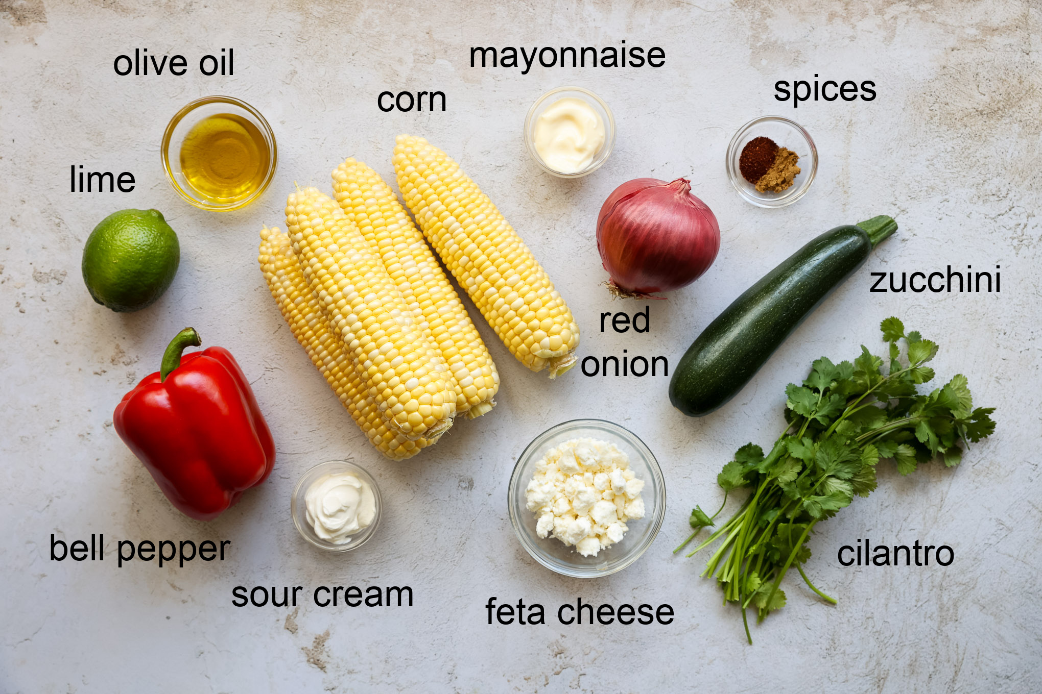 ingredients for corn and zucchini salad.