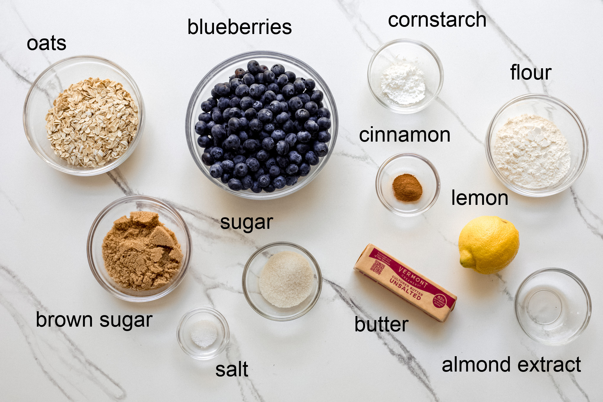 ingredients for blueberry crisp.