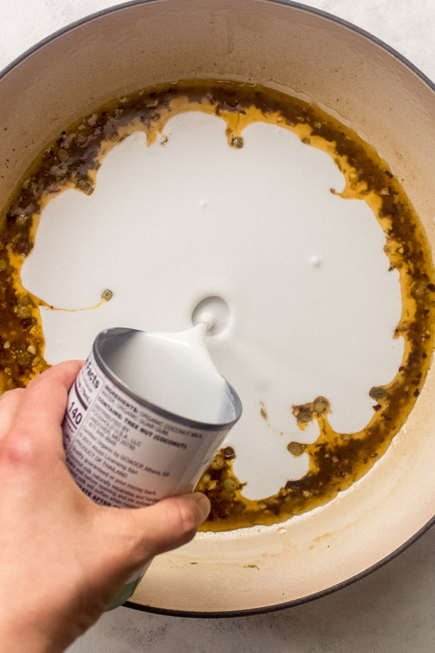 coconut milk poured inside a pan.