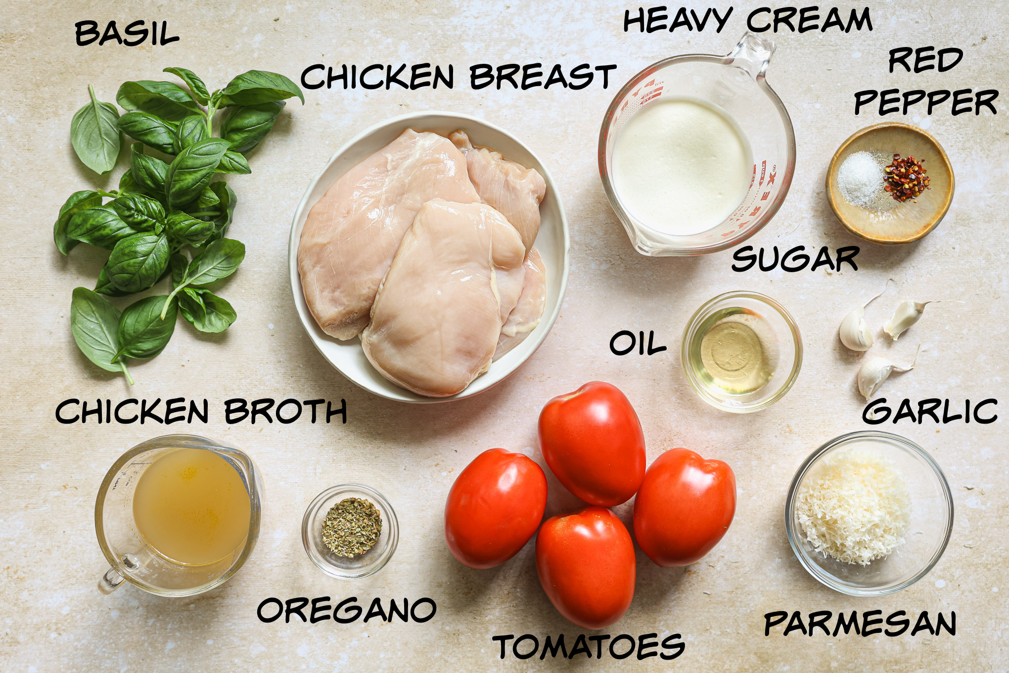 ingredients for basil chicken recipe.