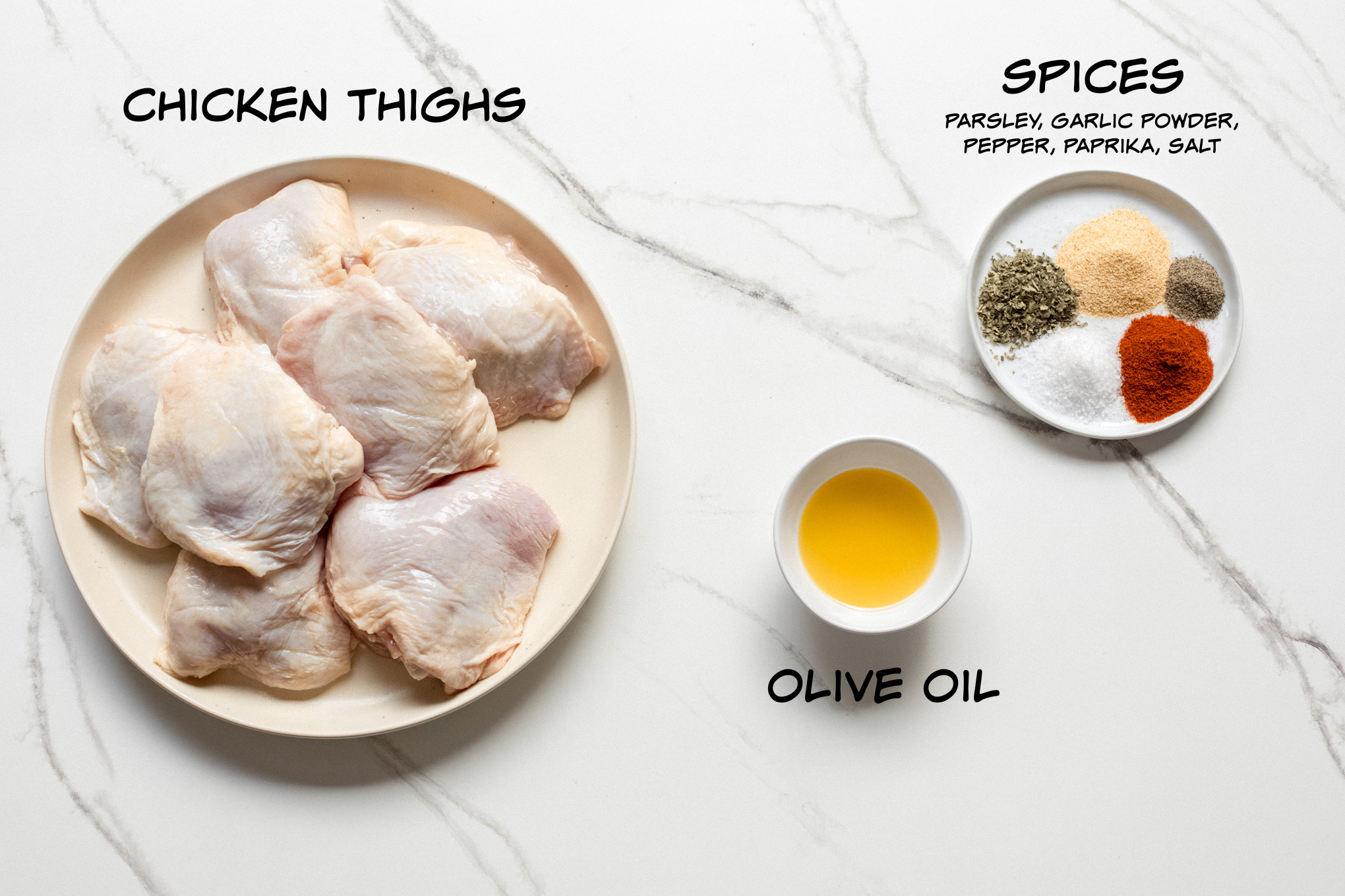 ingredients for roasted chicken thighs.