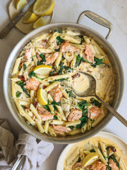 salmon pasta in cream sauce.