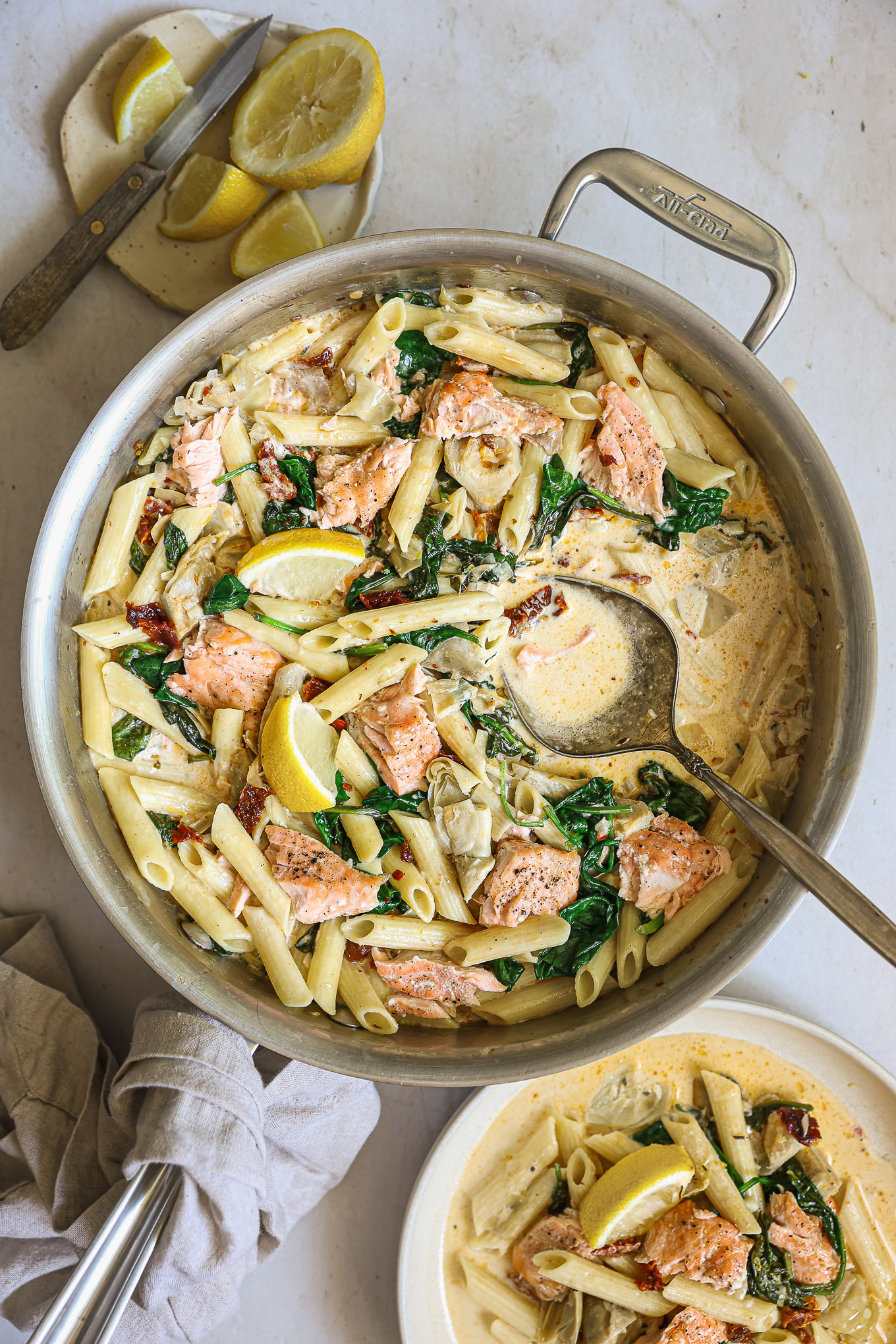 salmon pasta in cream sauce.