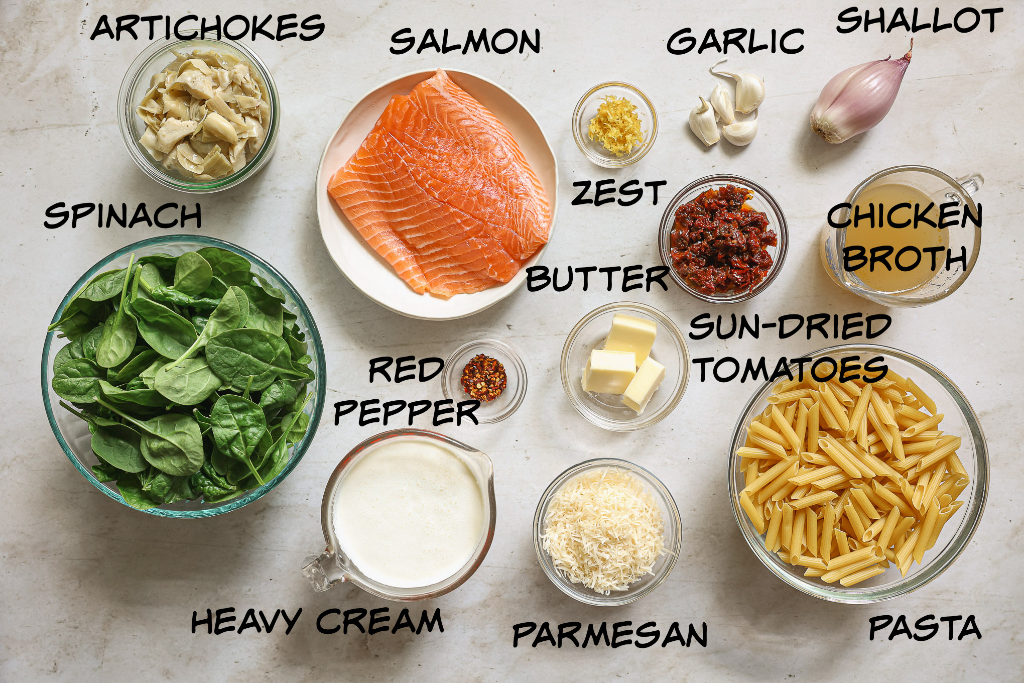 ingredients for salmon pasta.