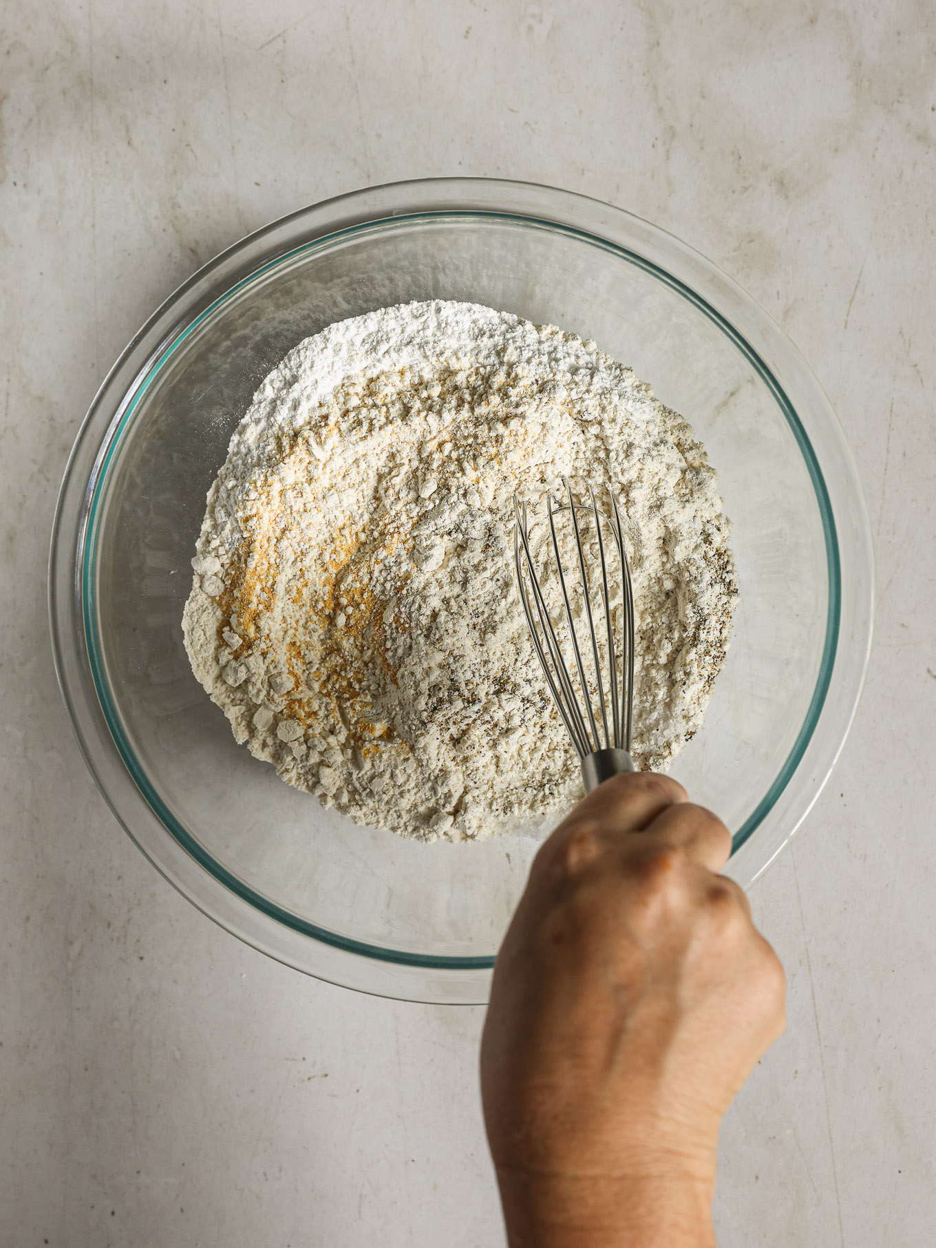 dry ingredients in a glass bowl.