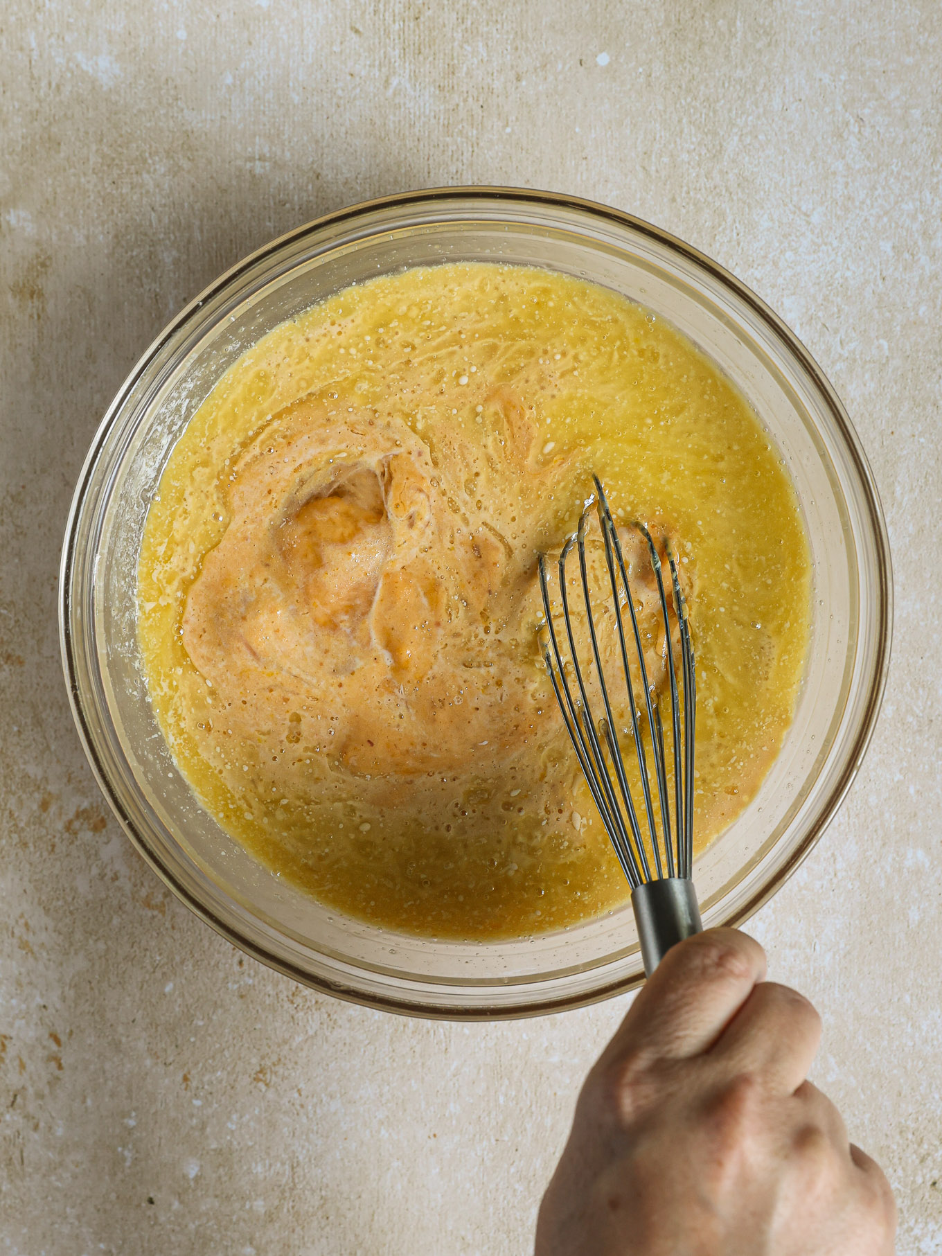 wet ingredients in a glass bowl.