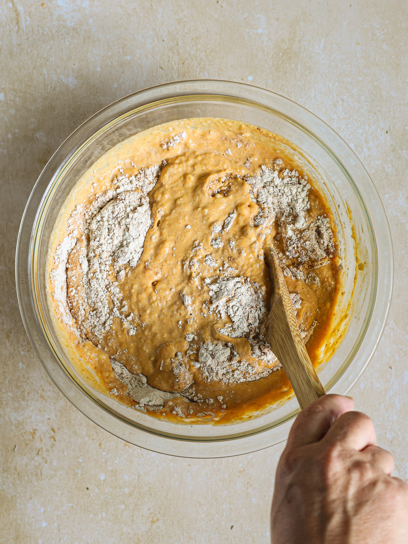 pumpkin batter in a glass bowl.